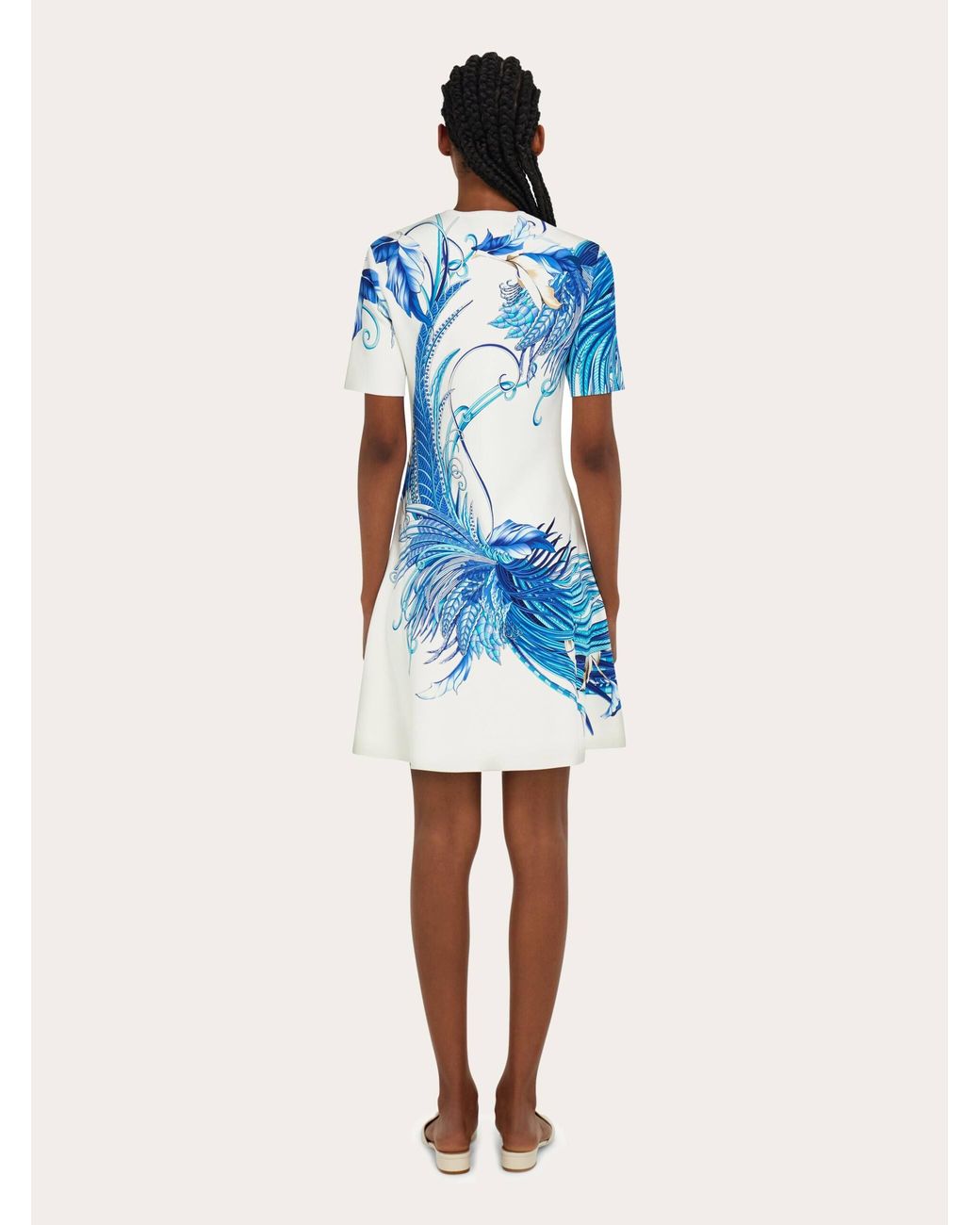 Ferragamo Blue Feather Show Print Dress
