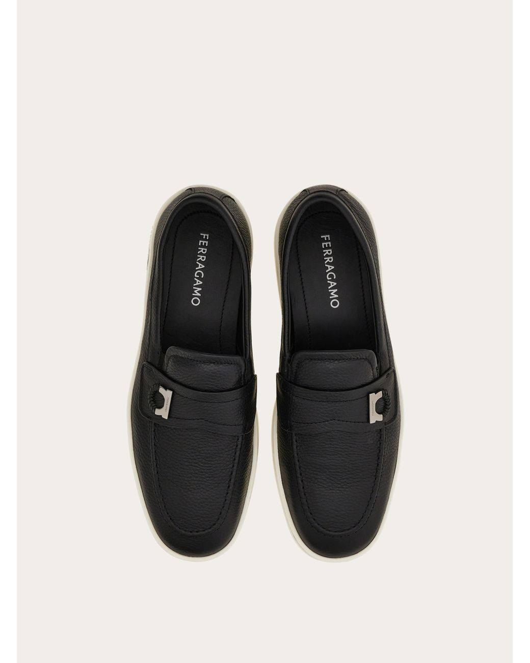 Ferragamo White Boat Shoe Loafer With Gancini Ornament for men