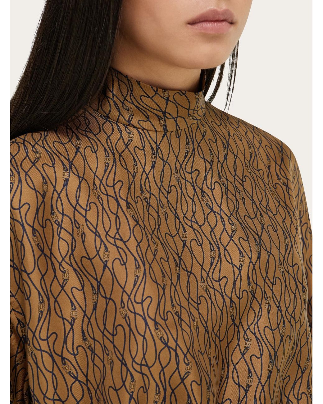 Ferragamo Brown Silk Shirt With Side Knot