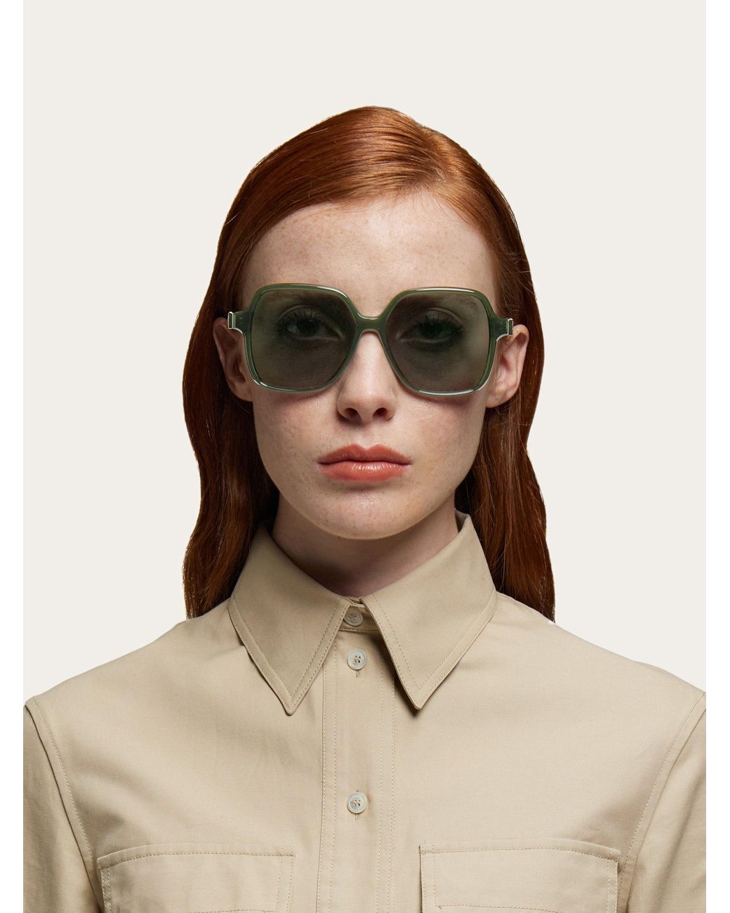 Ferragamo Green Square Frame Sunglasses