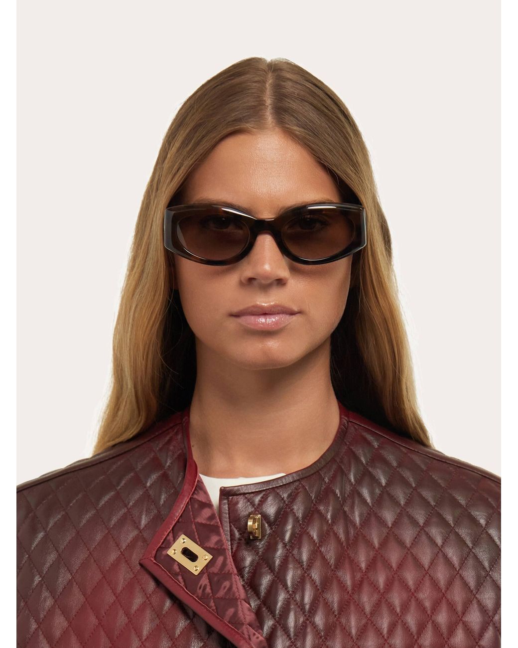 Ferragamo Natural Rectangular Frame Sunglasses