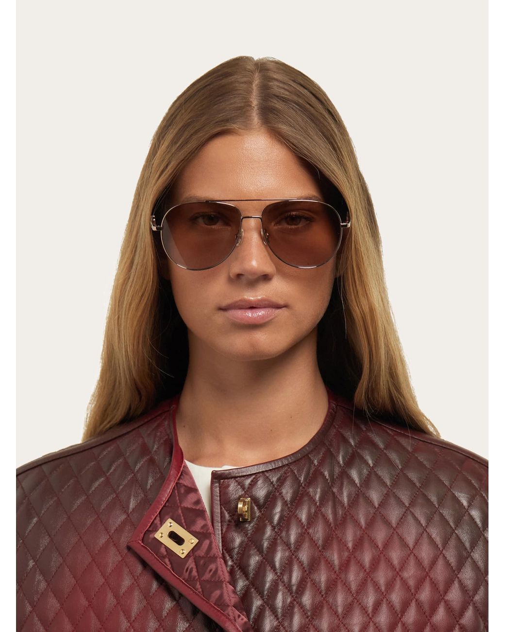 Ferragamo Natural Aviator Frame Sunglasses