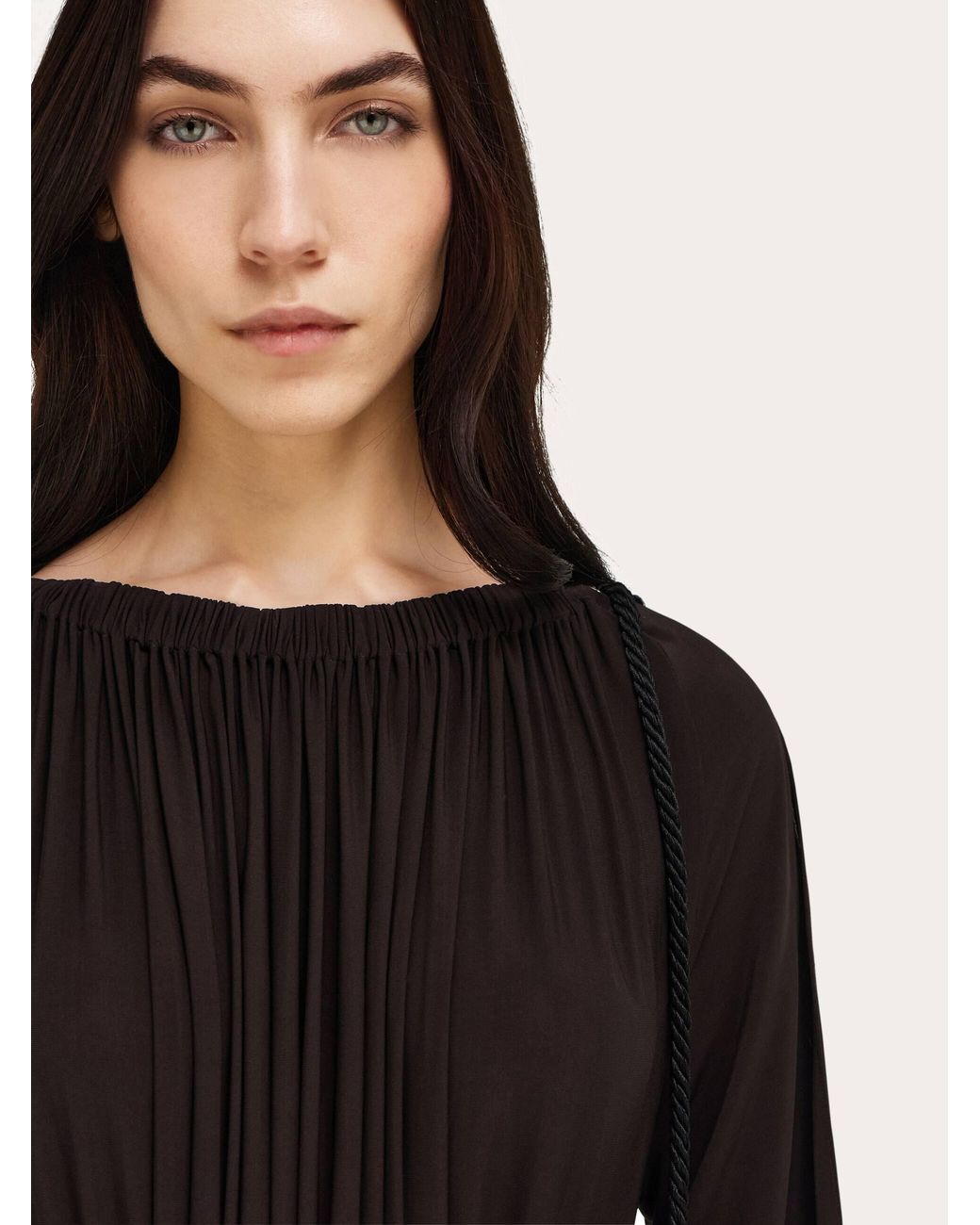 Ferragamo Black Viscose Dress With Gathered Detailing