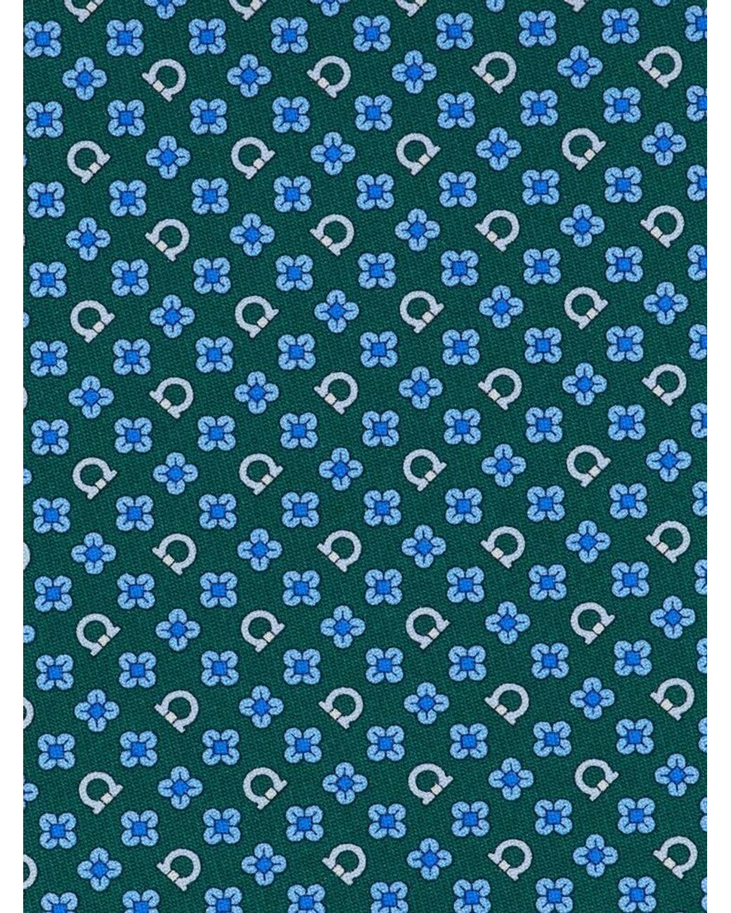 Ferragamo Blue Gancini Flower Print Silk Tie for men