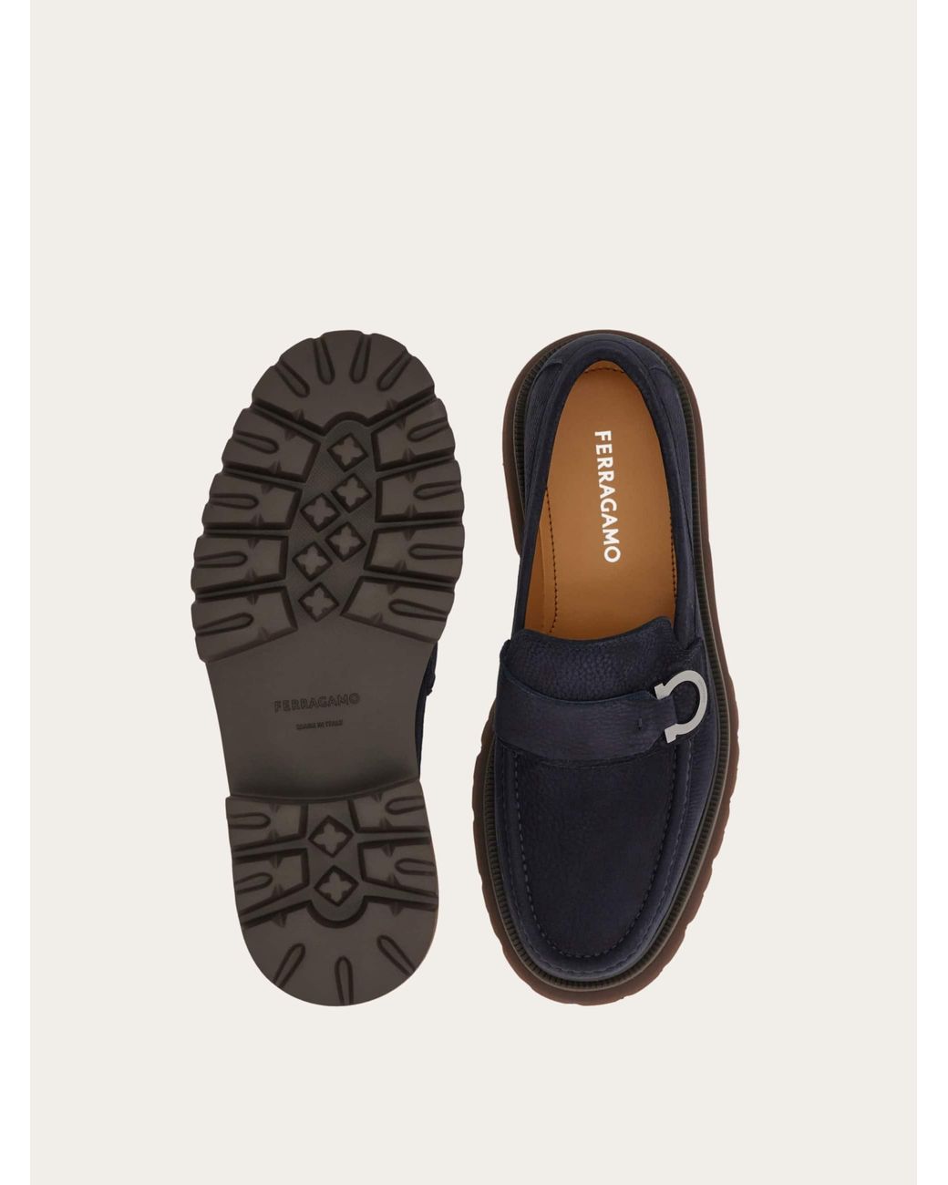 Ferragamo Blue Loafer With Gancini Ornament for men