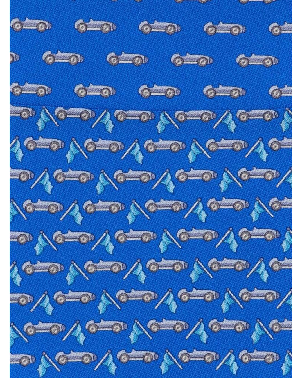 Ferragamo Blue Race Print Silk Tie for men