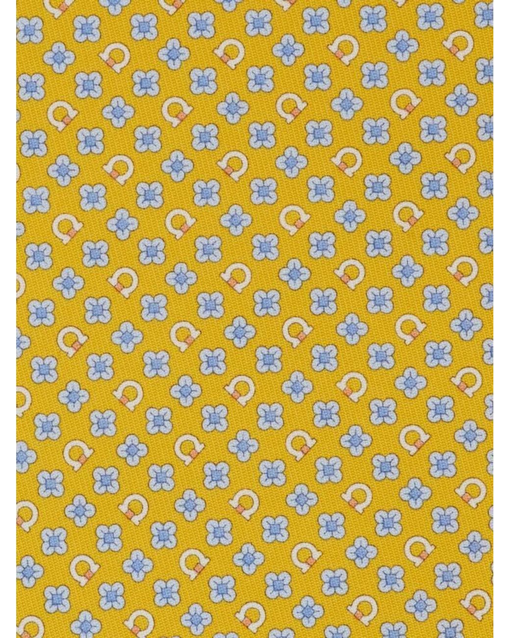 Ferragamo Yellow Gancini Flower Print Silk Tie for men
