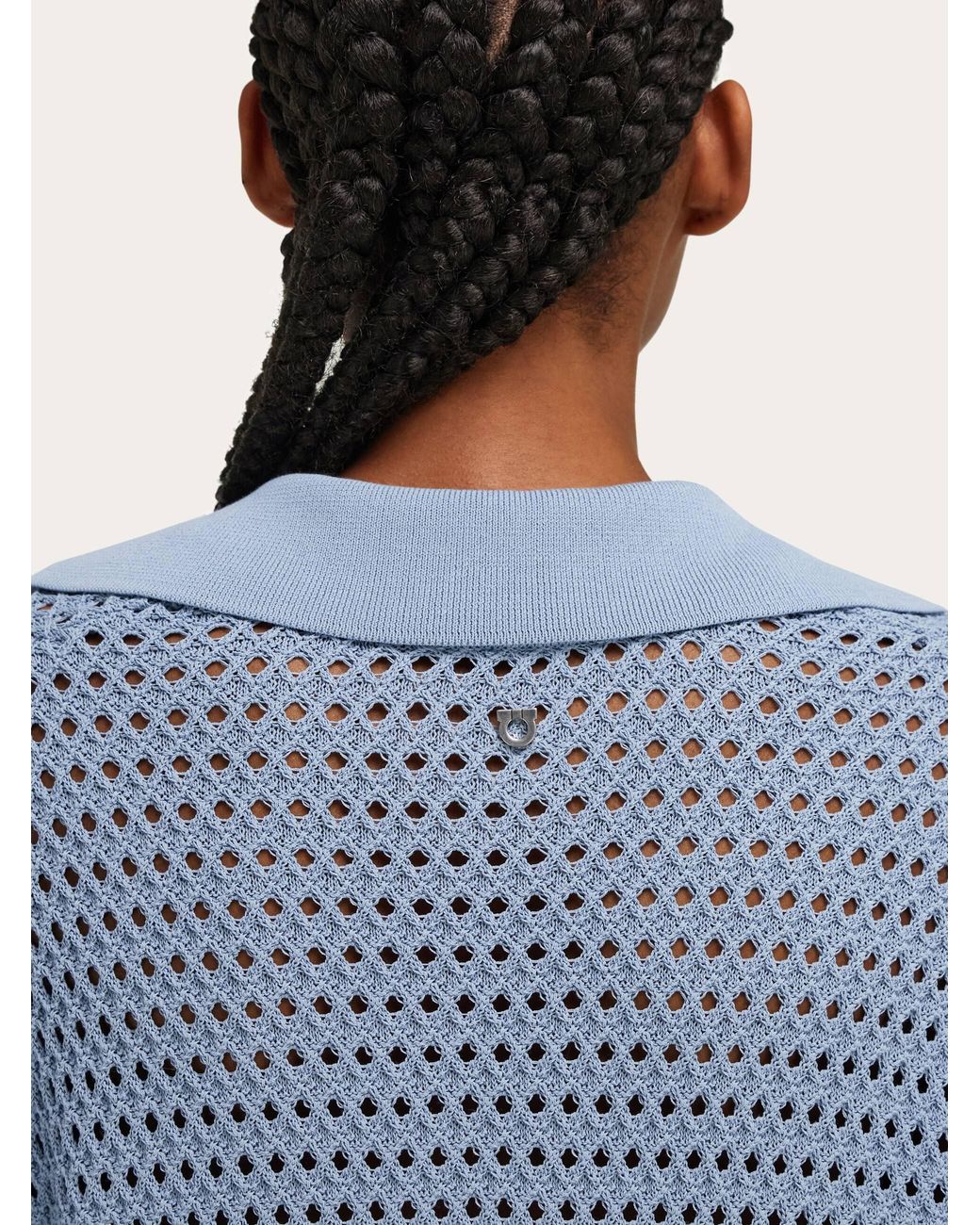 Ferragamo Blue Open Knit Polo Shirt