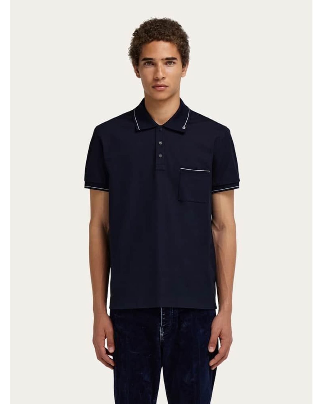 Ferragamo Blue Gancini Polo Shirt for men