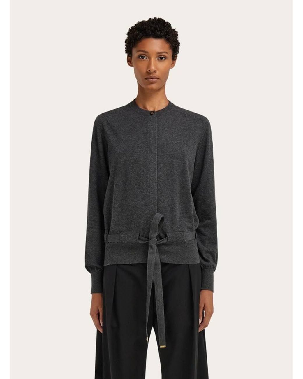 Ferragamo Blue Cardigan With Ribbon Detail