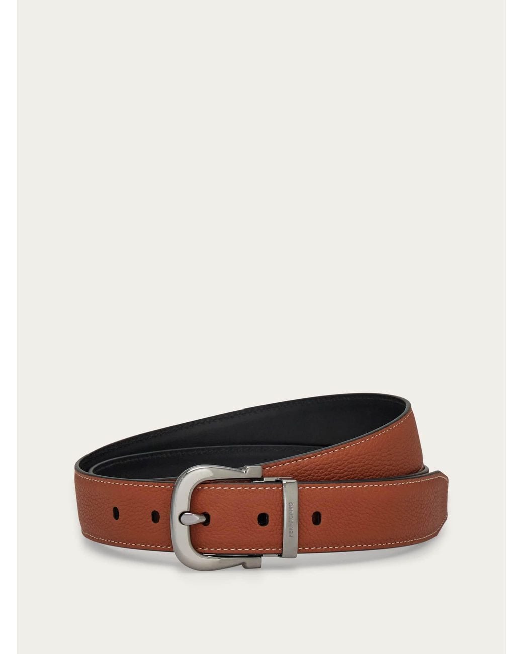 Ferragamo Brown Reversible And Adjustable Gancini Belt for men