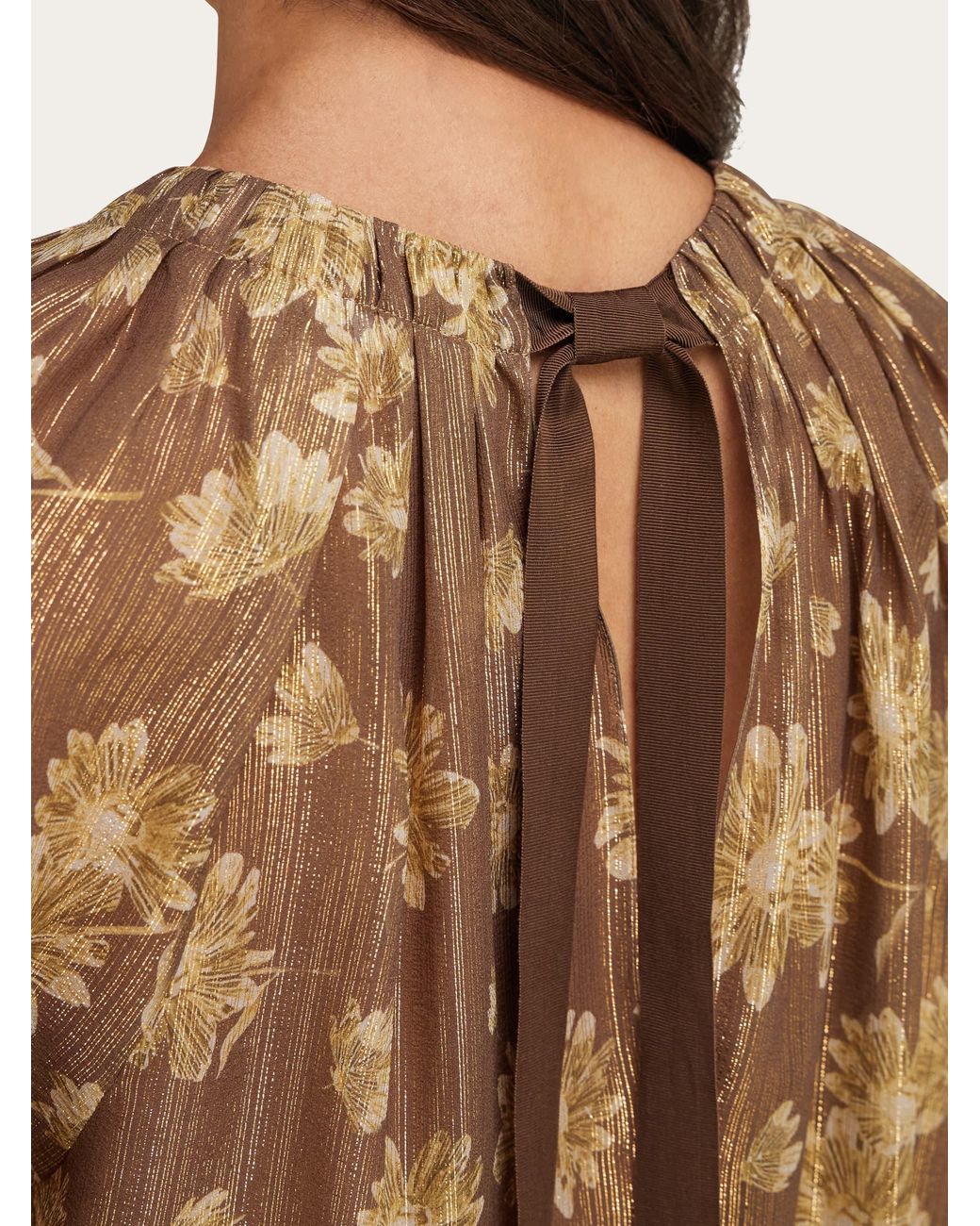 Ferragamo Natural Silk Lamé Blouse
