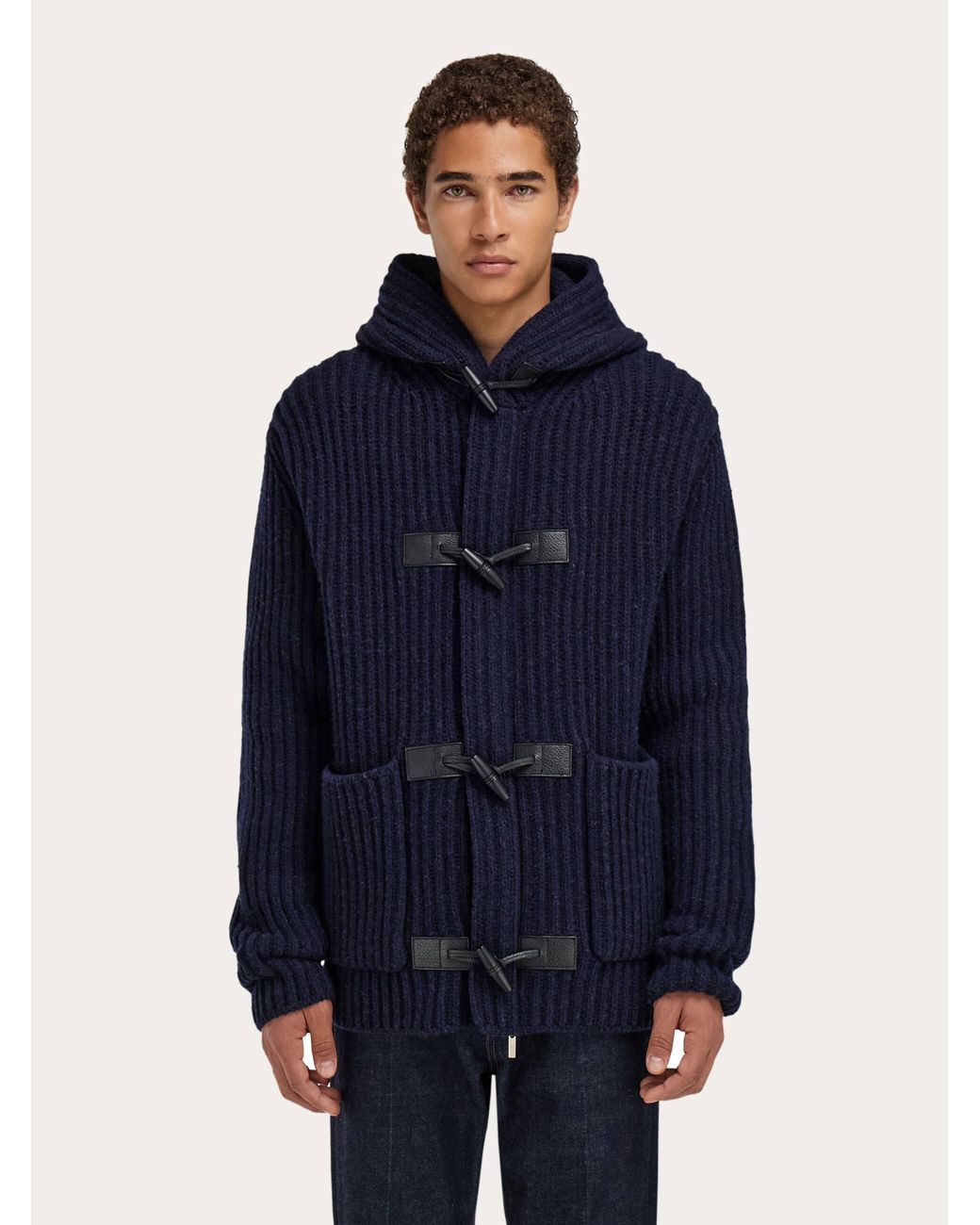 Ferragamo Blue Wool Blend Duffle Coat for men