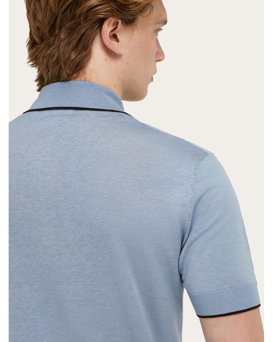 Ferragamo Blue Knitted Polo With Contrasting Trims for men