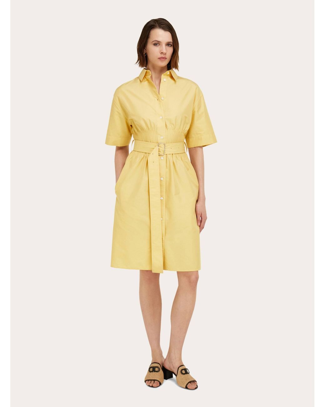 Ferragamo Yellow Cotton And Silk Shirt Dress