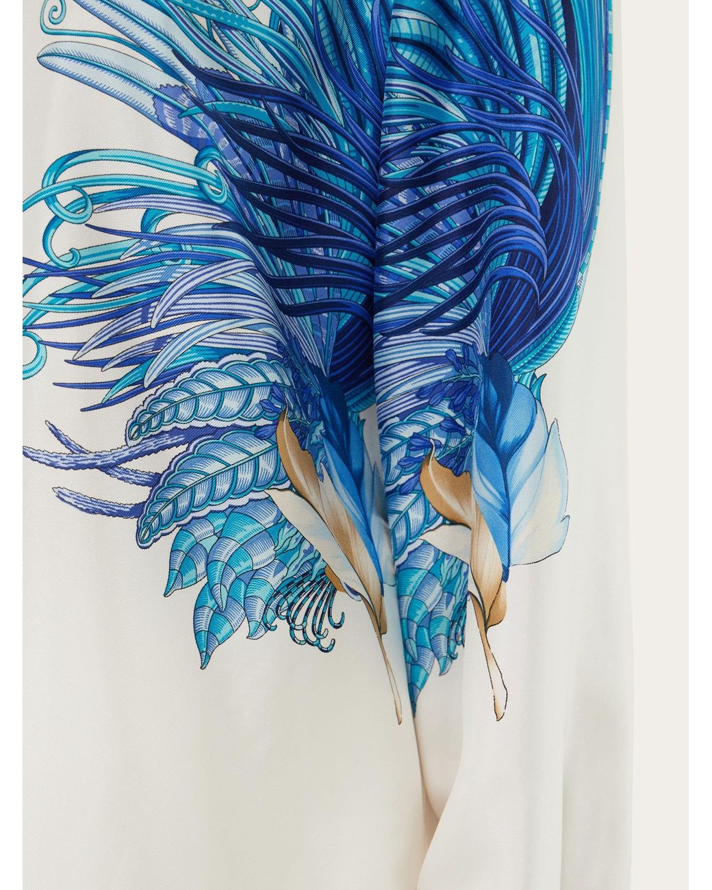 Ferragamo Blue Feather Show Print Silk Shirt