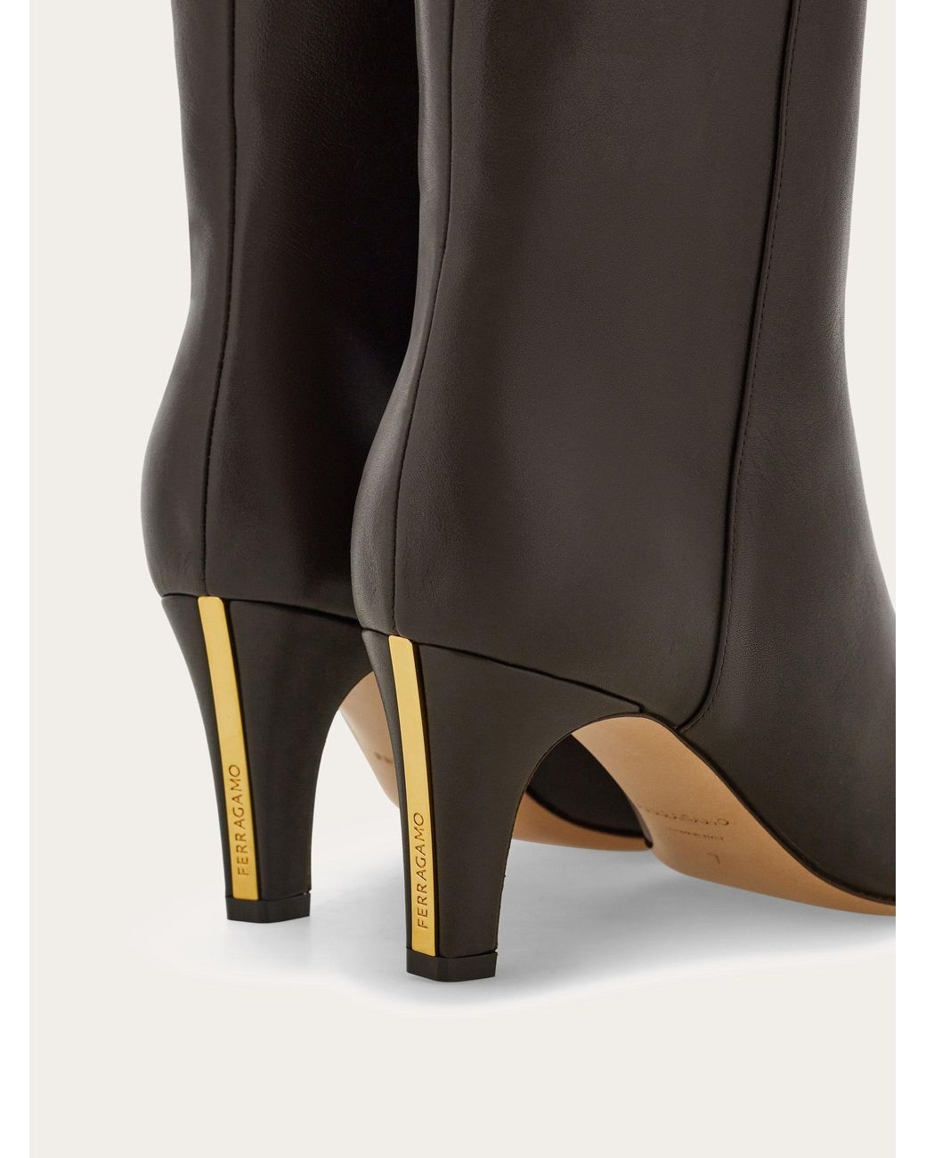 Ferragamo Brown Knee High Boot With Low Heel