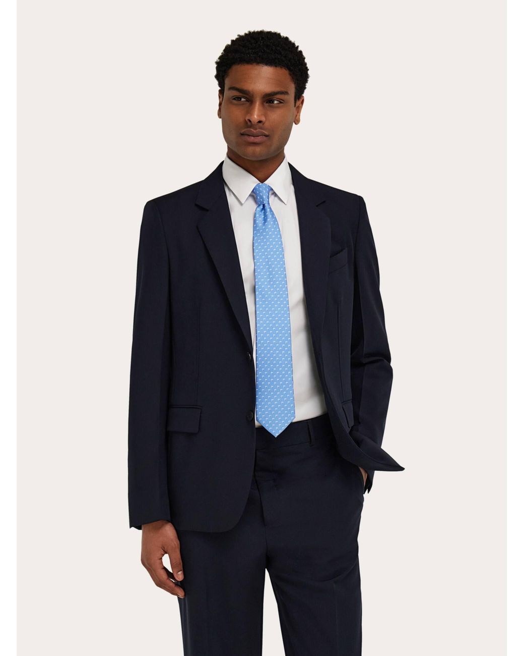 Ferragamo Blue Shark Print Silk Tie for men
