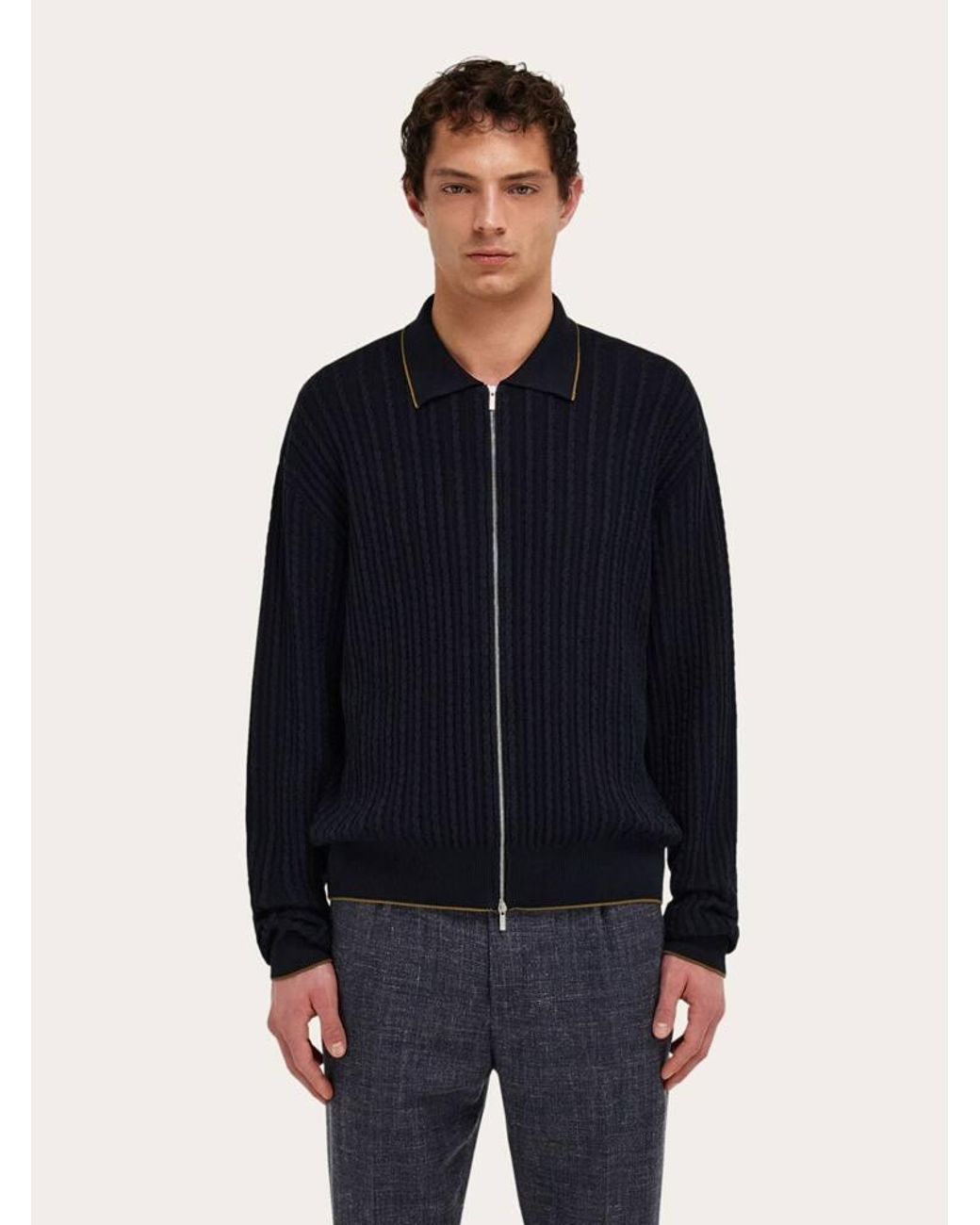 Ferragamo Blue Cotton And Silk Cardigan for men