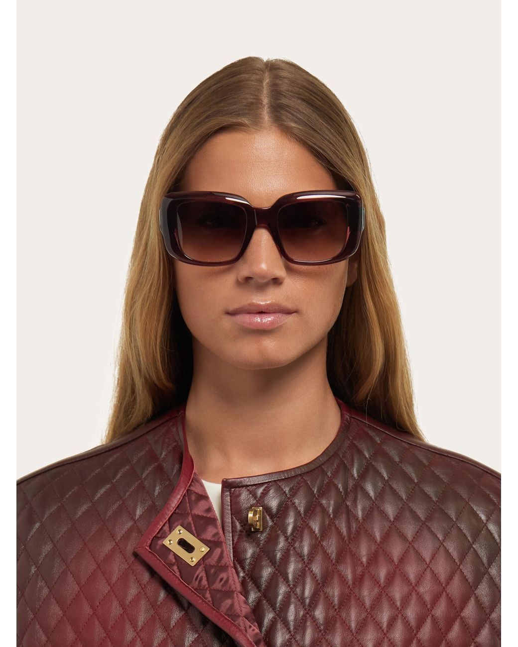 Ferragamo Pink Rectangular Frame Sunglasses
