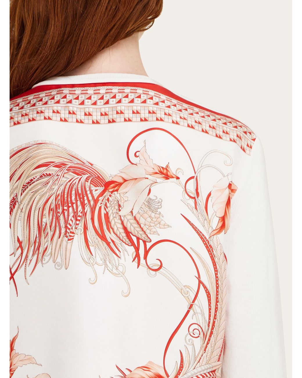 Ferragamo White Feather Show Print Crew-Neck Cardigan for men