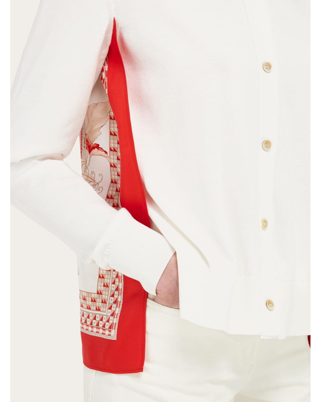 Ferragamo White Feather Show Print Crew-Neck Cardigan for men
