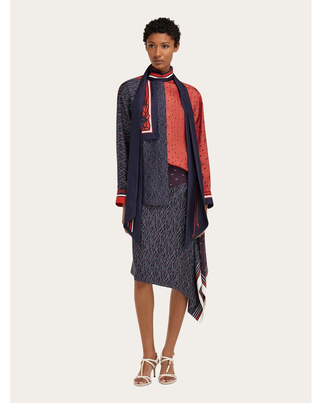Ferragamo Blue Silk Shirt With Bib Detail