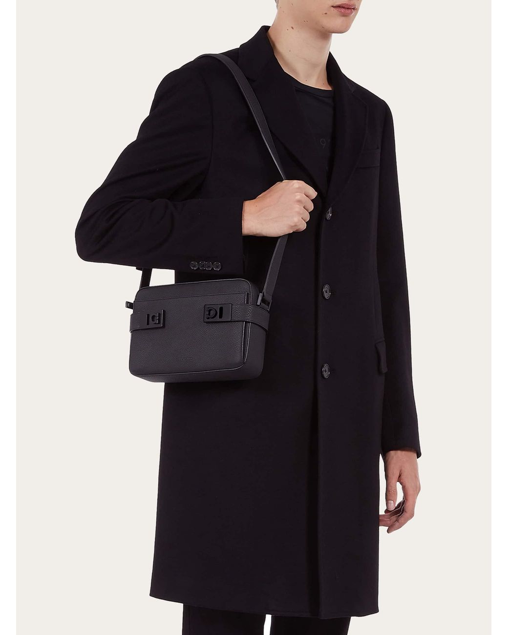 Ferragamo Black Shoulder Bag With Gancini Buckles for men