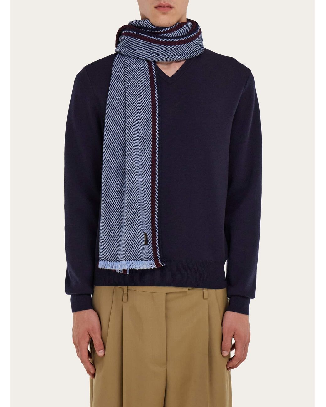 Ferragamo Blue Cashmere Scarf for men