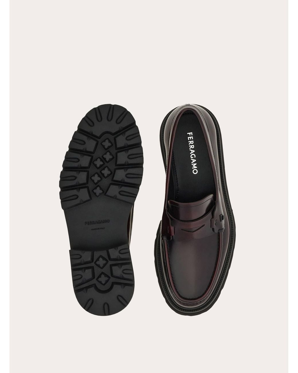 Ferragamo White Penny Loafer With Chunky Tread for men