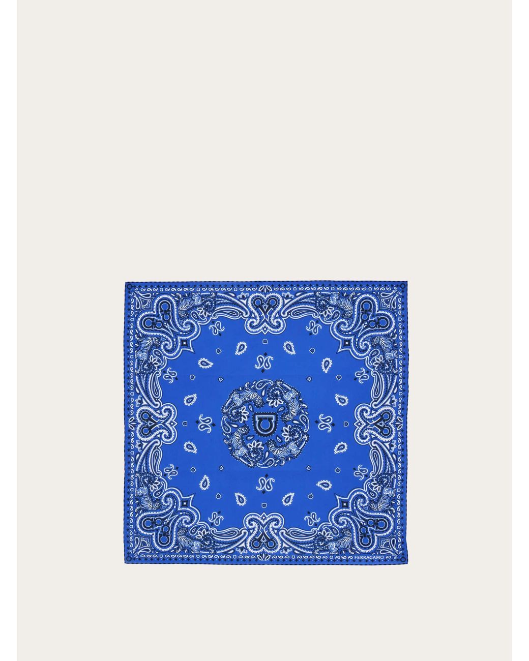 Ferragamo Blue Arabesque Print Bandana for men