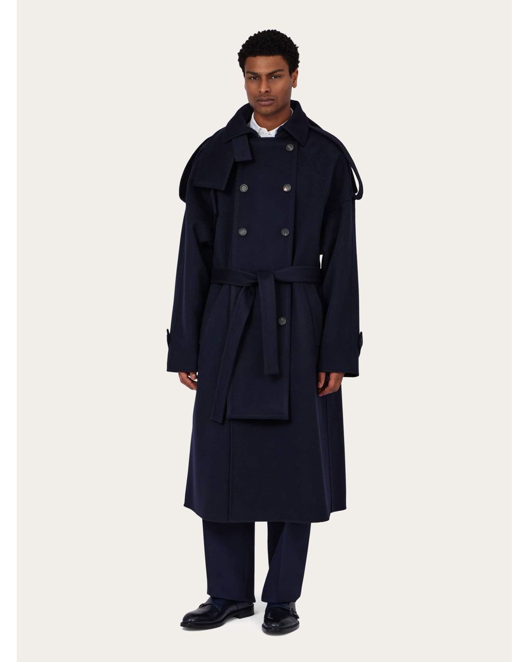 Ferragamo Blue Oversize Wool And Cashmere Coat for men