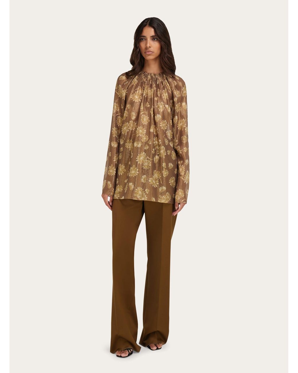 Ferragamo Natural Silk Lamé Blouse