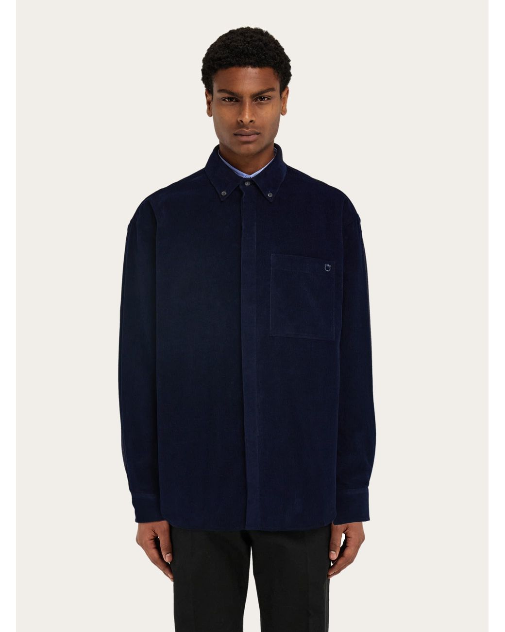 Ferragamo Blue Velvet Shirt for men