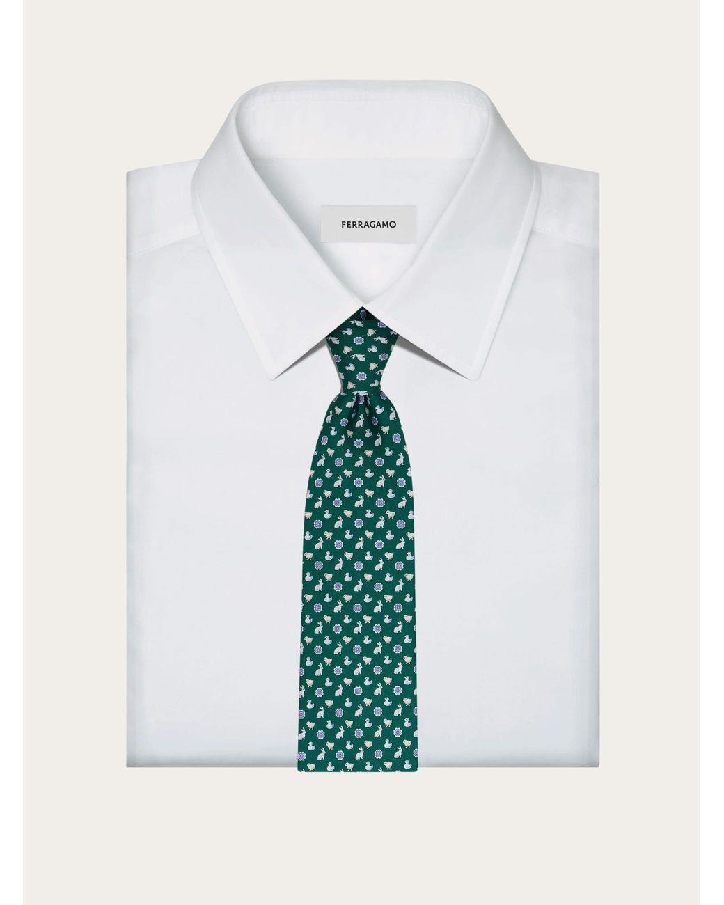 Ferragamo Green Charms Print Silk Tie for men