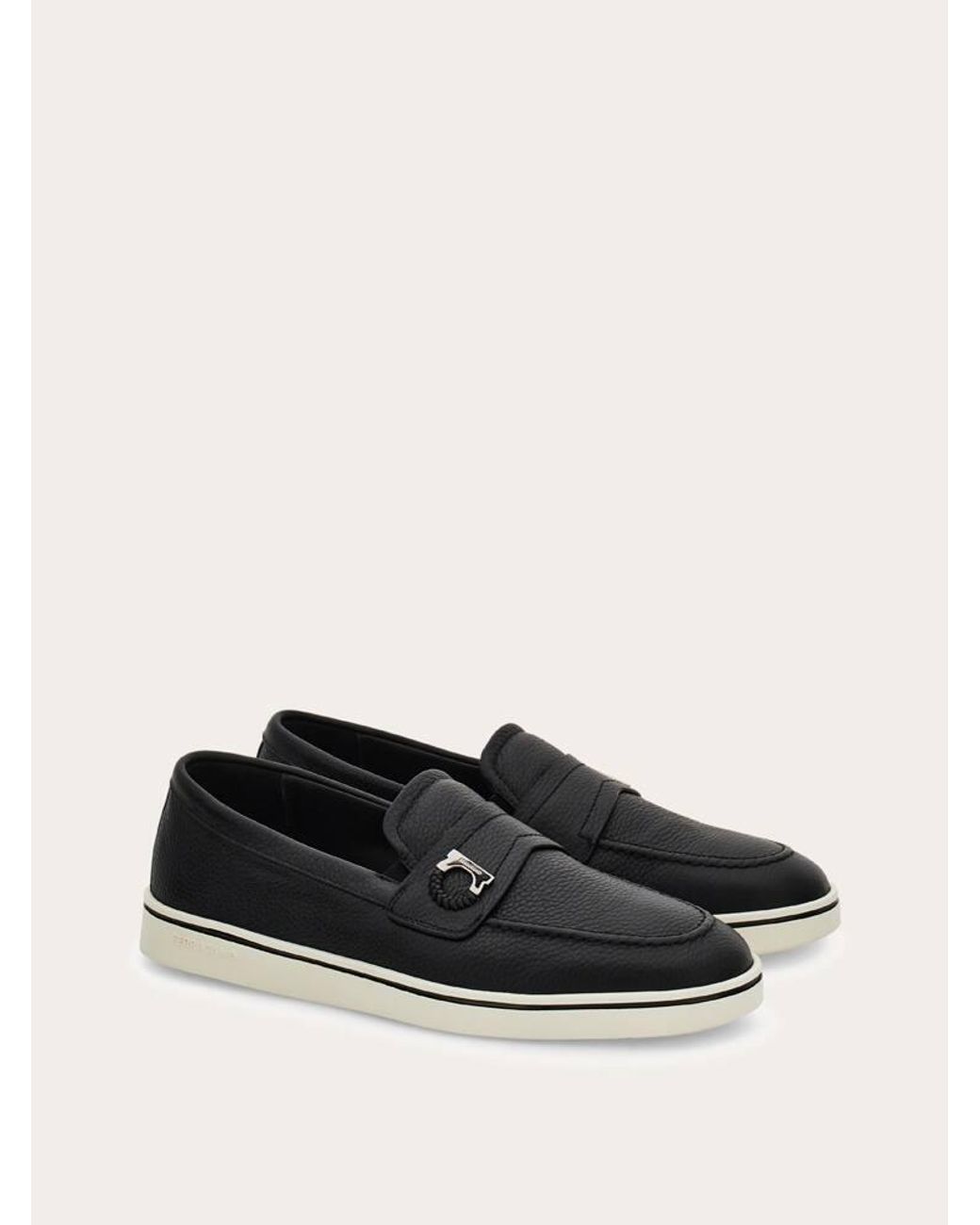 Ferragamo White Boat Shoe Loafer With Gancini Ornament for men