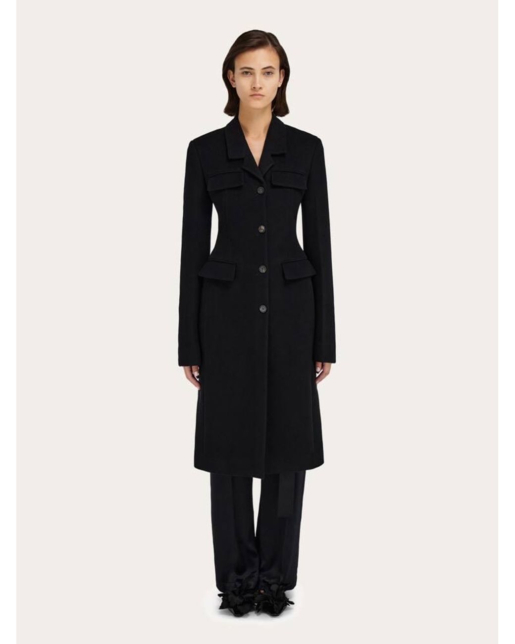 Ferragamo Blue Fitted Single Breasted Coat