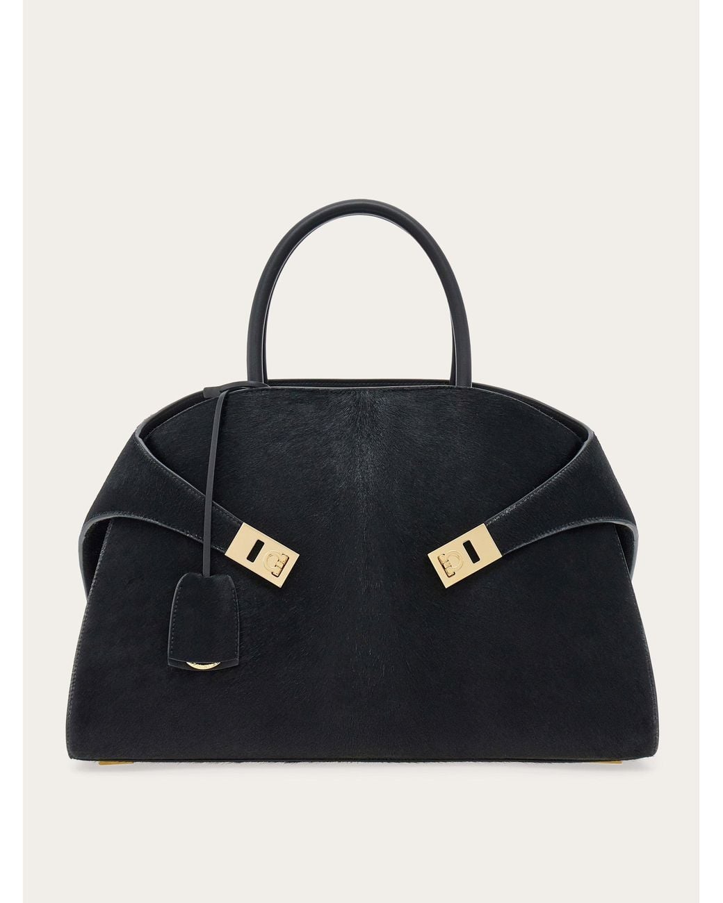 Ferragamo Black Pony Skin Hug Top-Handle Bag