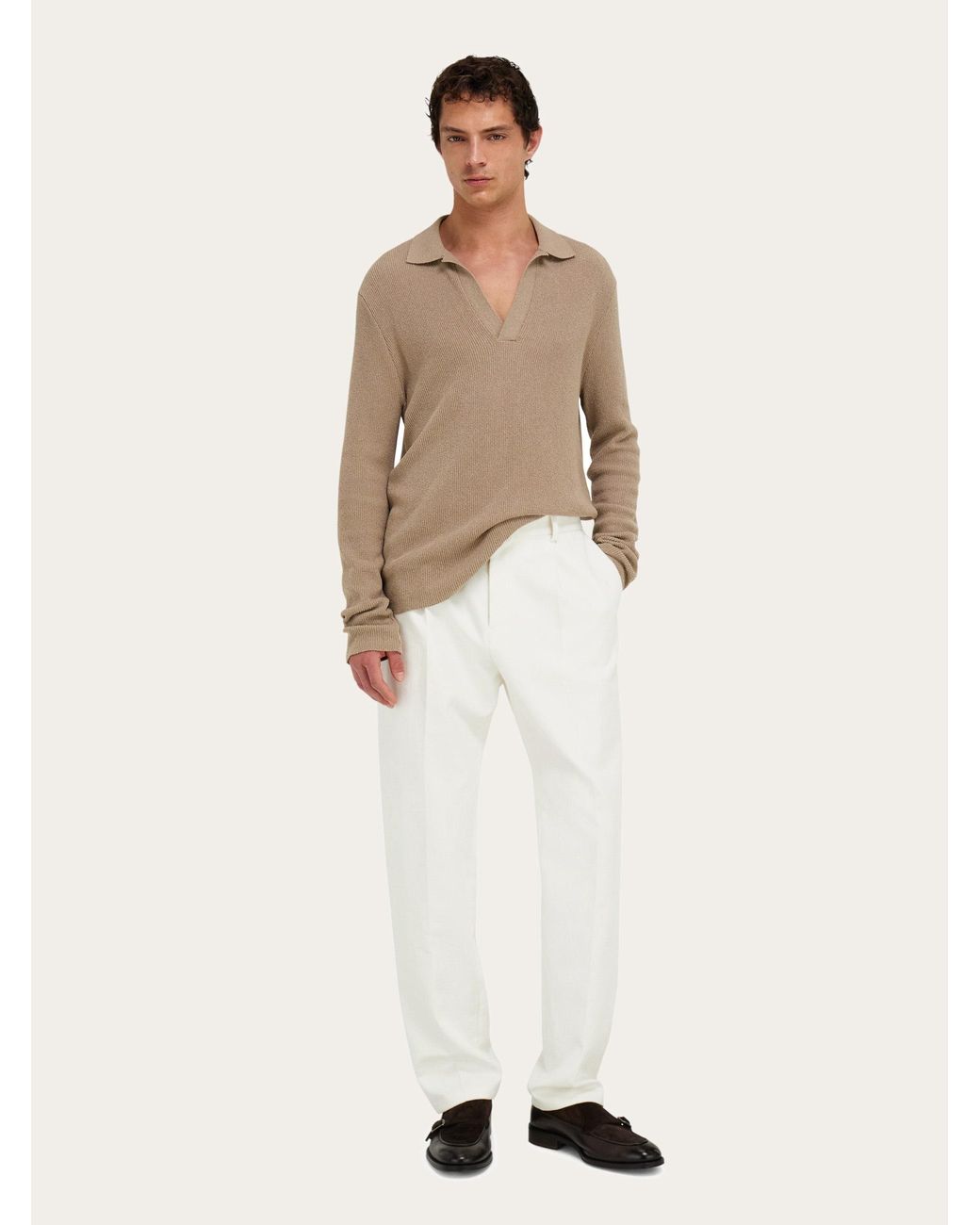 Ferragamo Natural Long Sleeve Polo Shirt for men