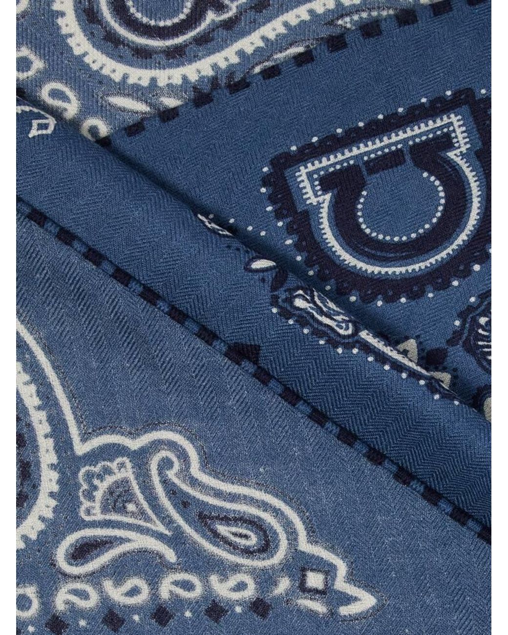 Ferragamo Blue Arabesque Print Triangle Scarf for men
