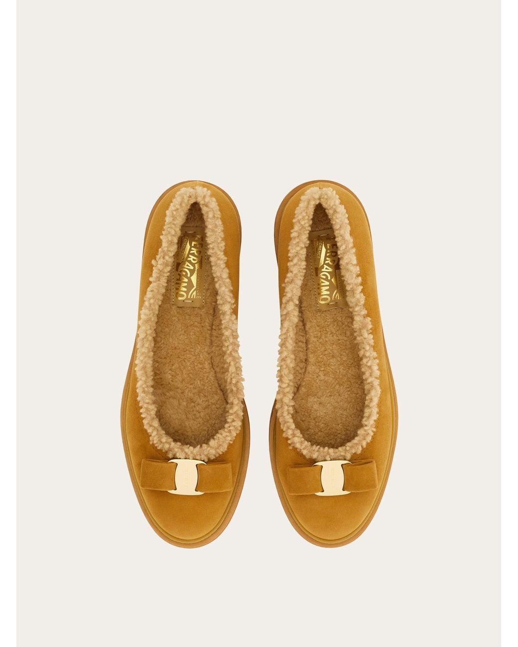 Ferragamo Natural Vara Bow Ballet Flat With Merino Wool Detail .5