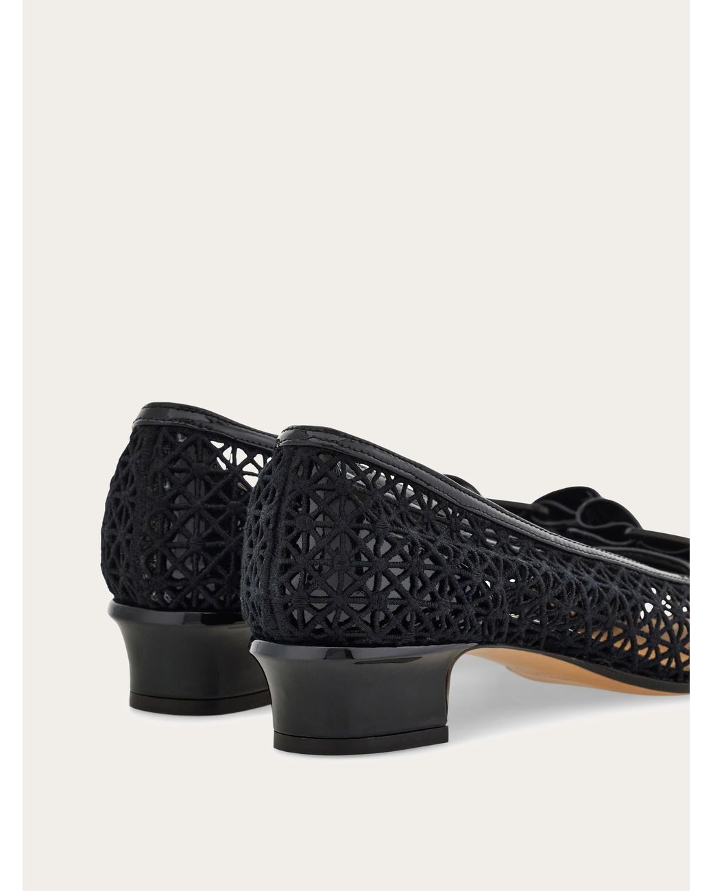 Ferragamo Black Macramé Vara Bow Pump
