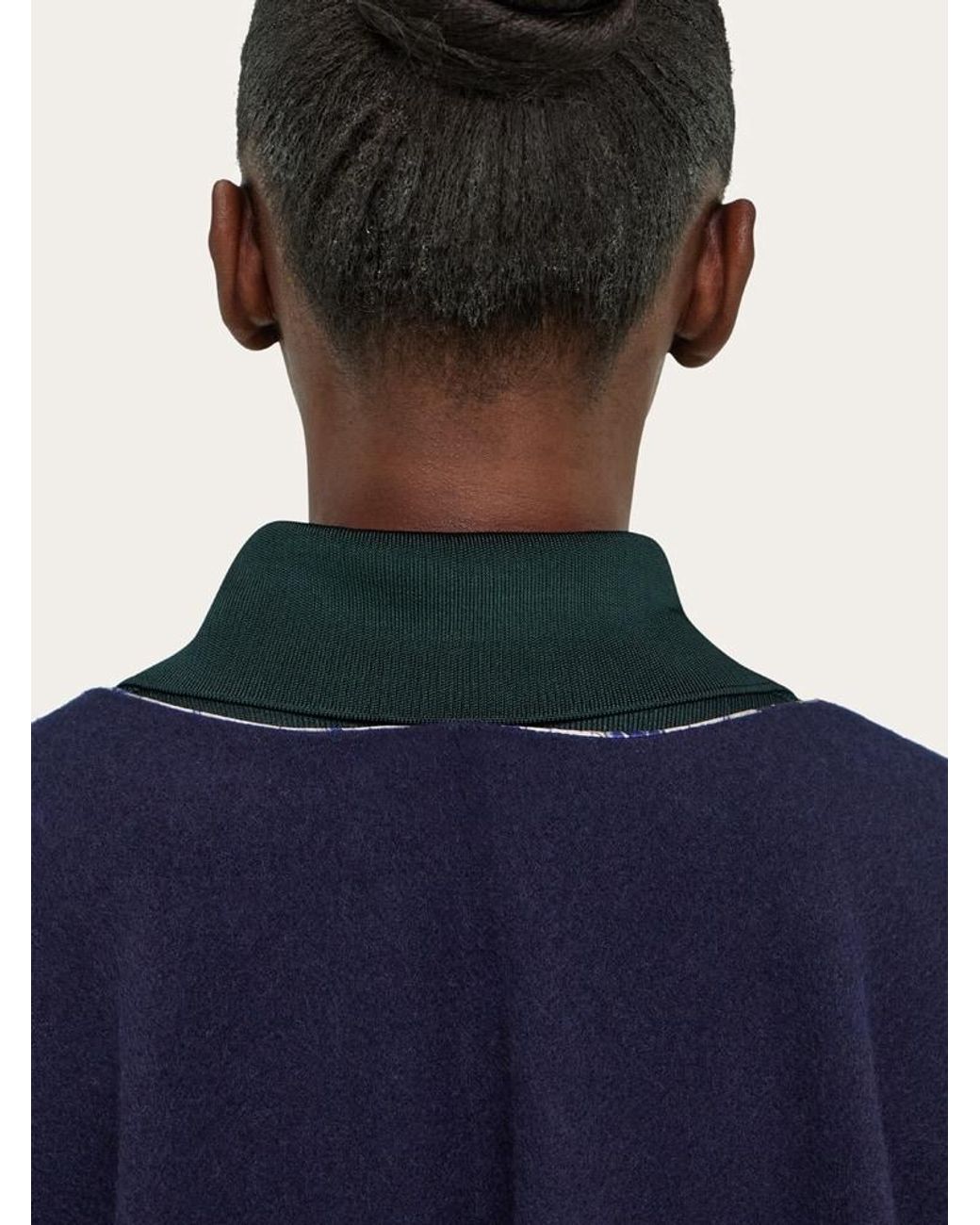 Ferragamo Blue Cashmere And Silk Reversible Cape