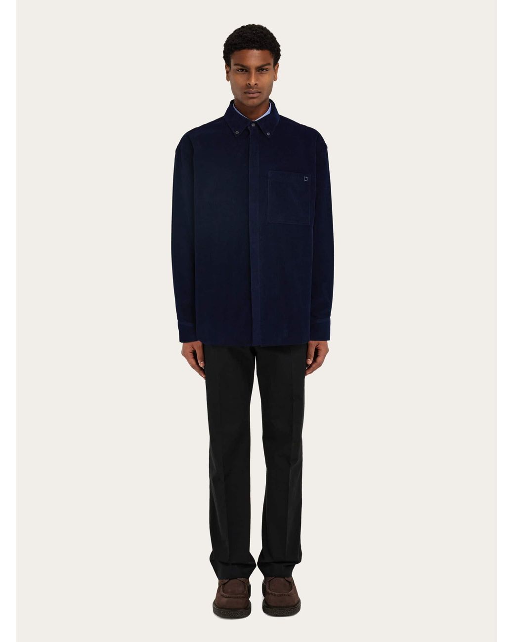 Ferragamo Blue Velvet Shirt for men