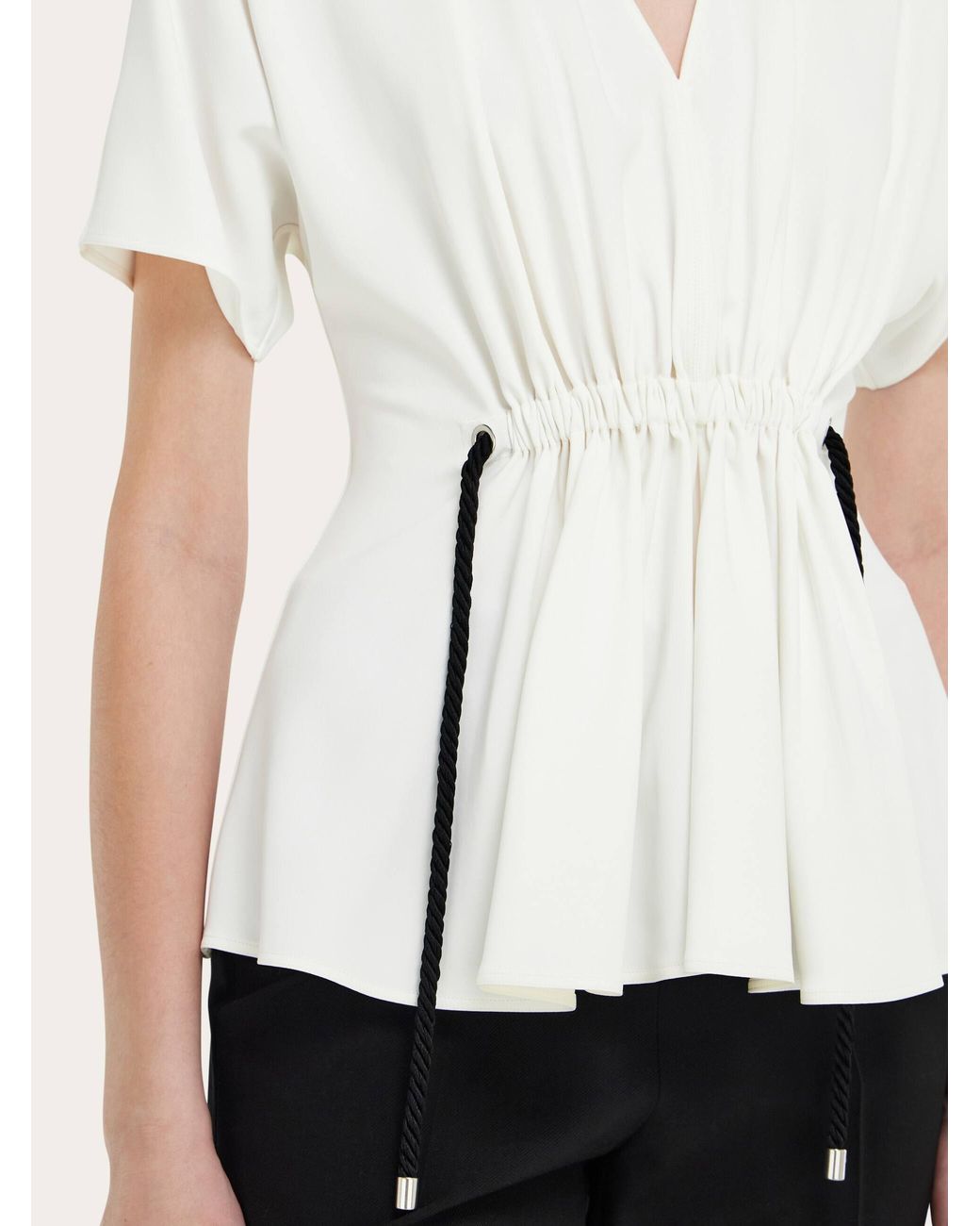 Ferragamo Natural Viscose Top With Gathered Waist