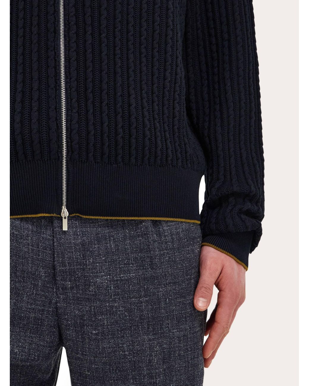 Ferragamo Blue Cotton And Silk Cardigan for men