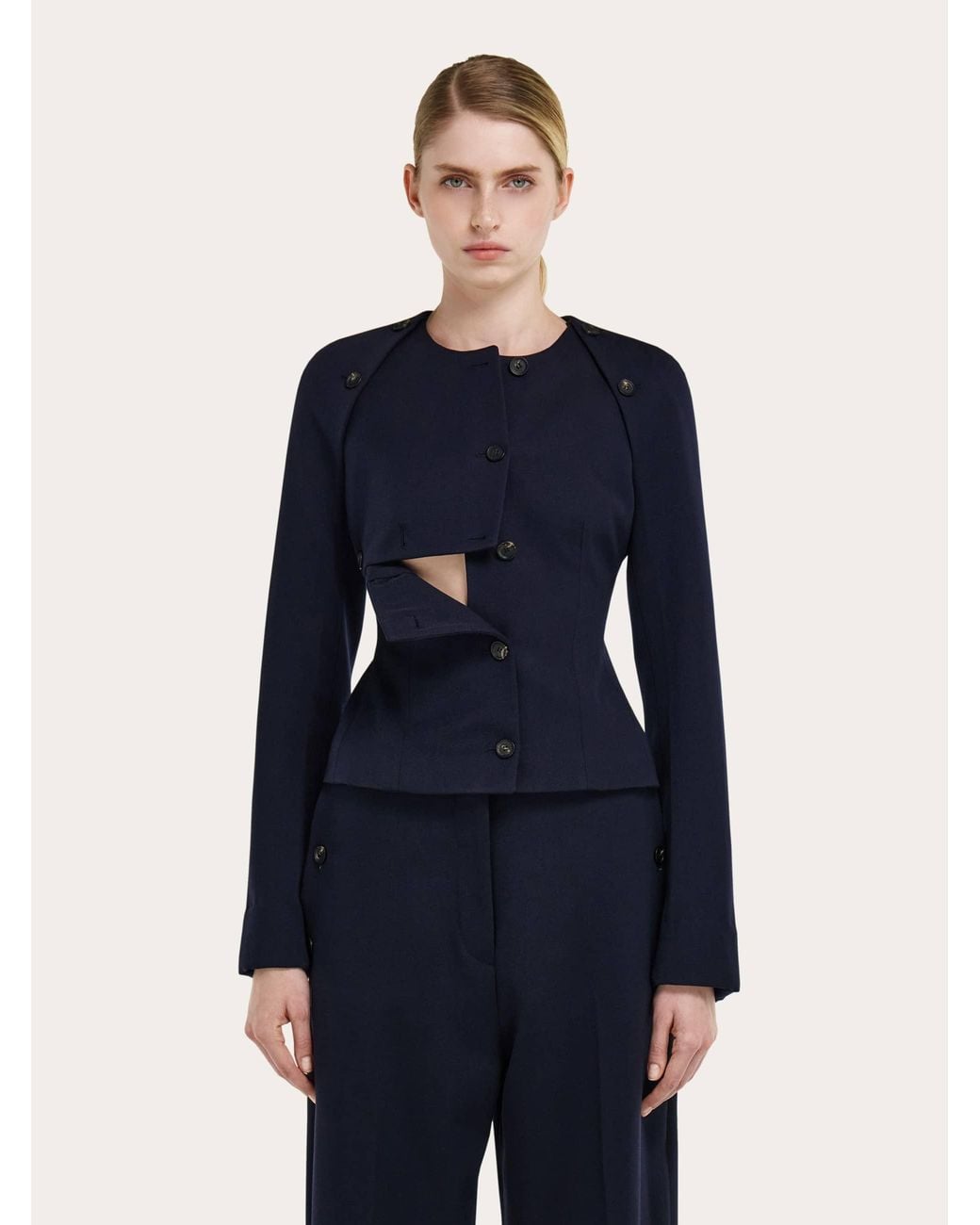 Ferragamo Blue Cropped Jacket With Button Detail