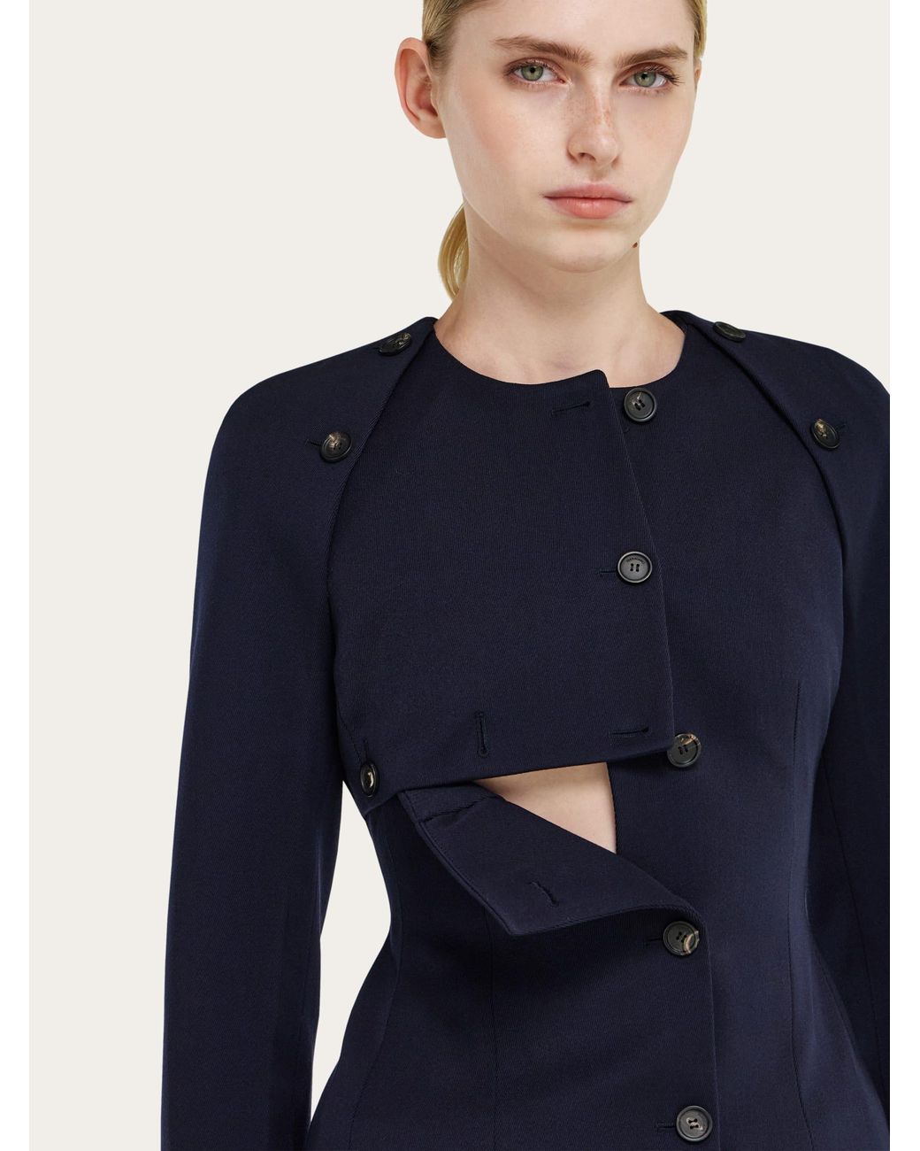 Ferragamo Blue Cropped Jacket With Button Detail