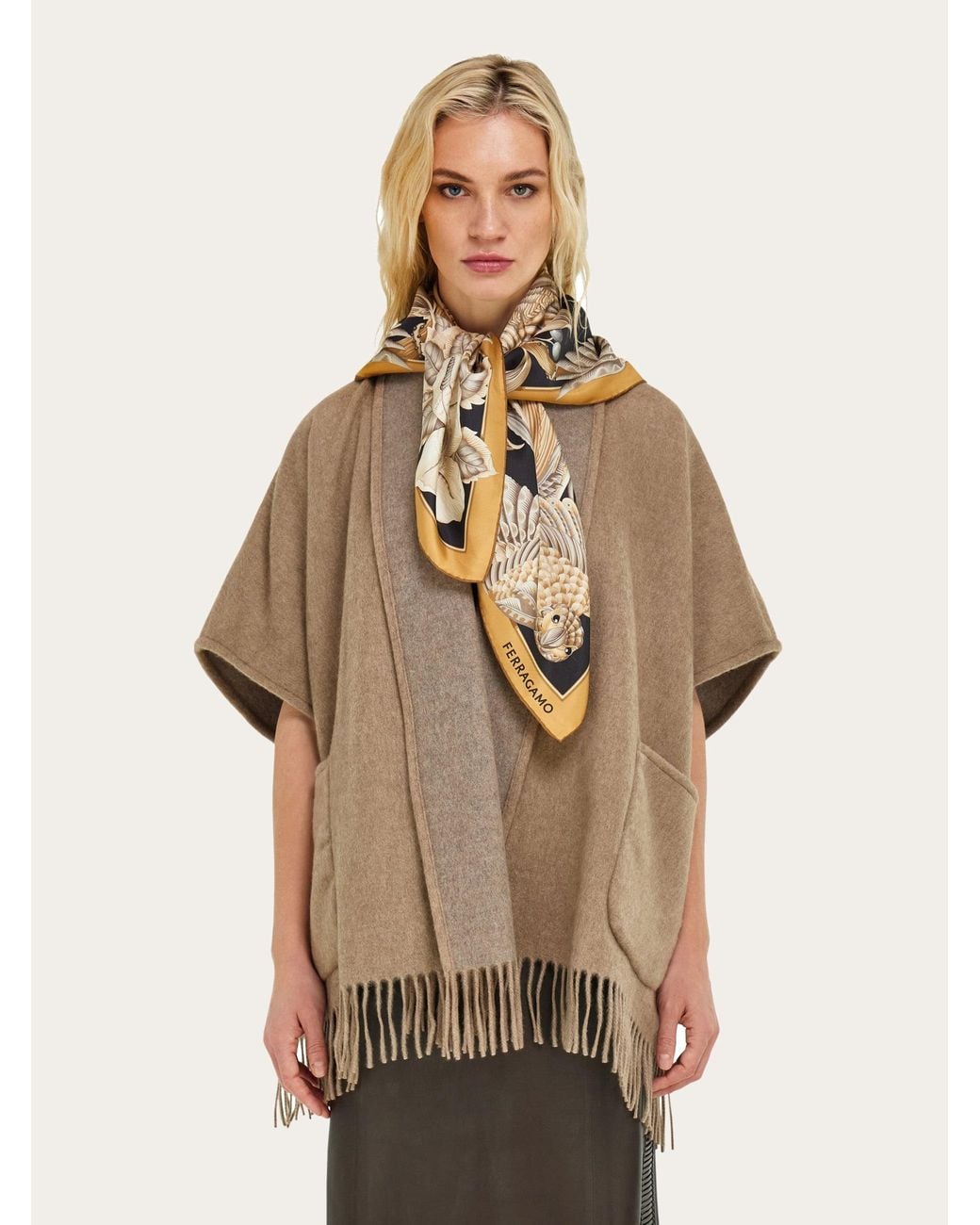 Ferragamo Metallic Parrots Print Silk Foulard