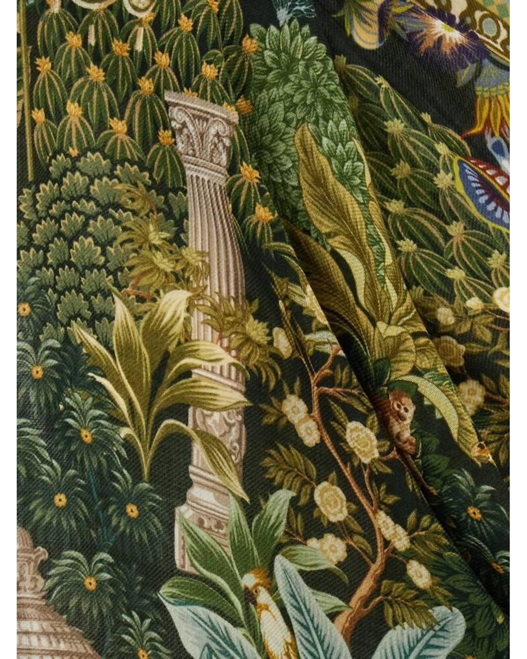 Ferragamo Green Garden Print Silk Scarf